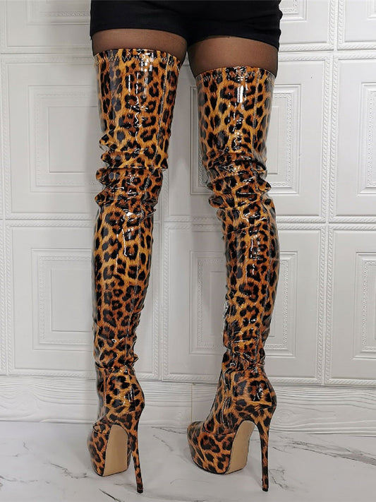 Stiletto Platform Mid-Calf Boots in Leopard Print – photo 2