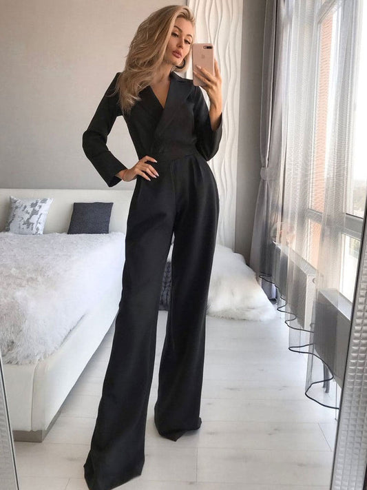 V-Neck Jumpsuit in Black – photo 1