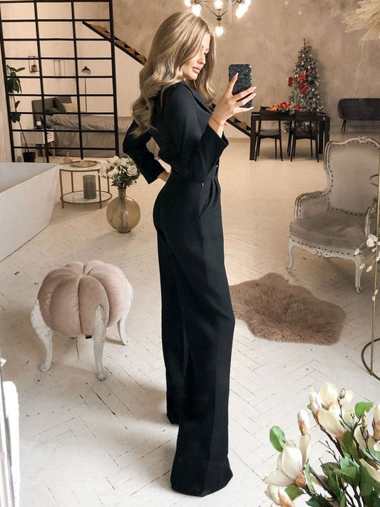 V-Neck Jumpsuit in Black – photo 2