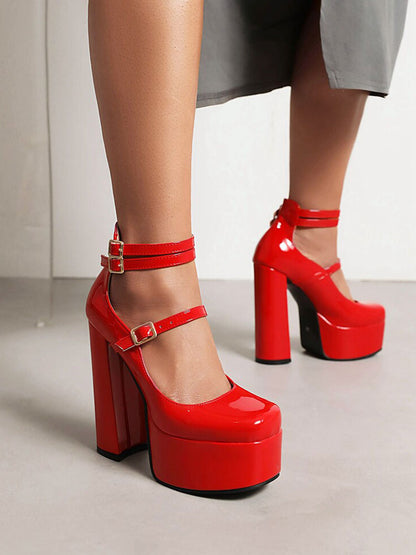 Block-Heel Platform Court Shoes in Red – photo 1