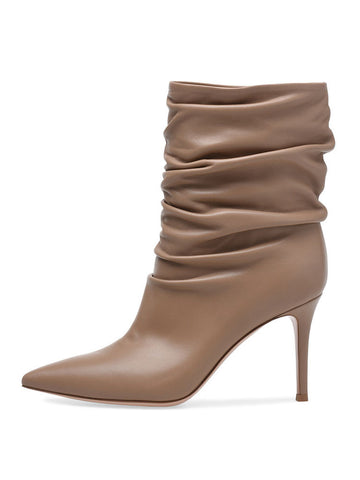 Pointed-Toe Stiletto Ankle Boots in Nude