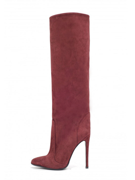 Stiletto Suede-Effect Knee-High Boots in Burgundy – photo 1