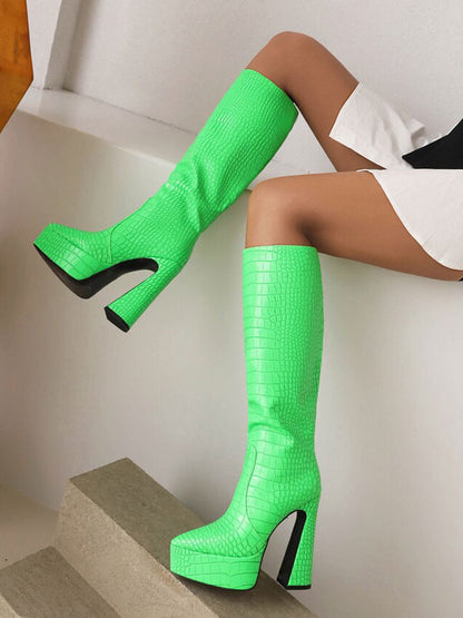 Pointed-Toe Block-Heel Mid-Calf Boots in Blue – photo 9