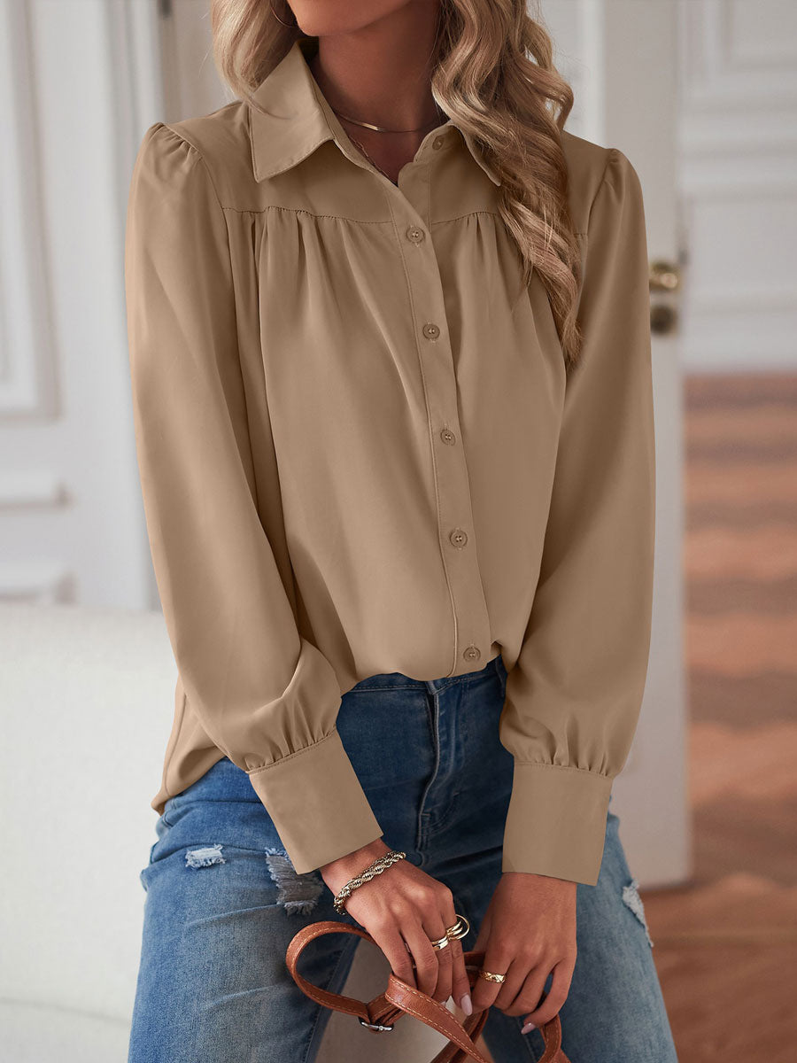 V-Neck Blouse with Long Sleeves in White – photo 10