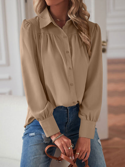 V-Neck Blouse with Long Sleeves in White – photo 10