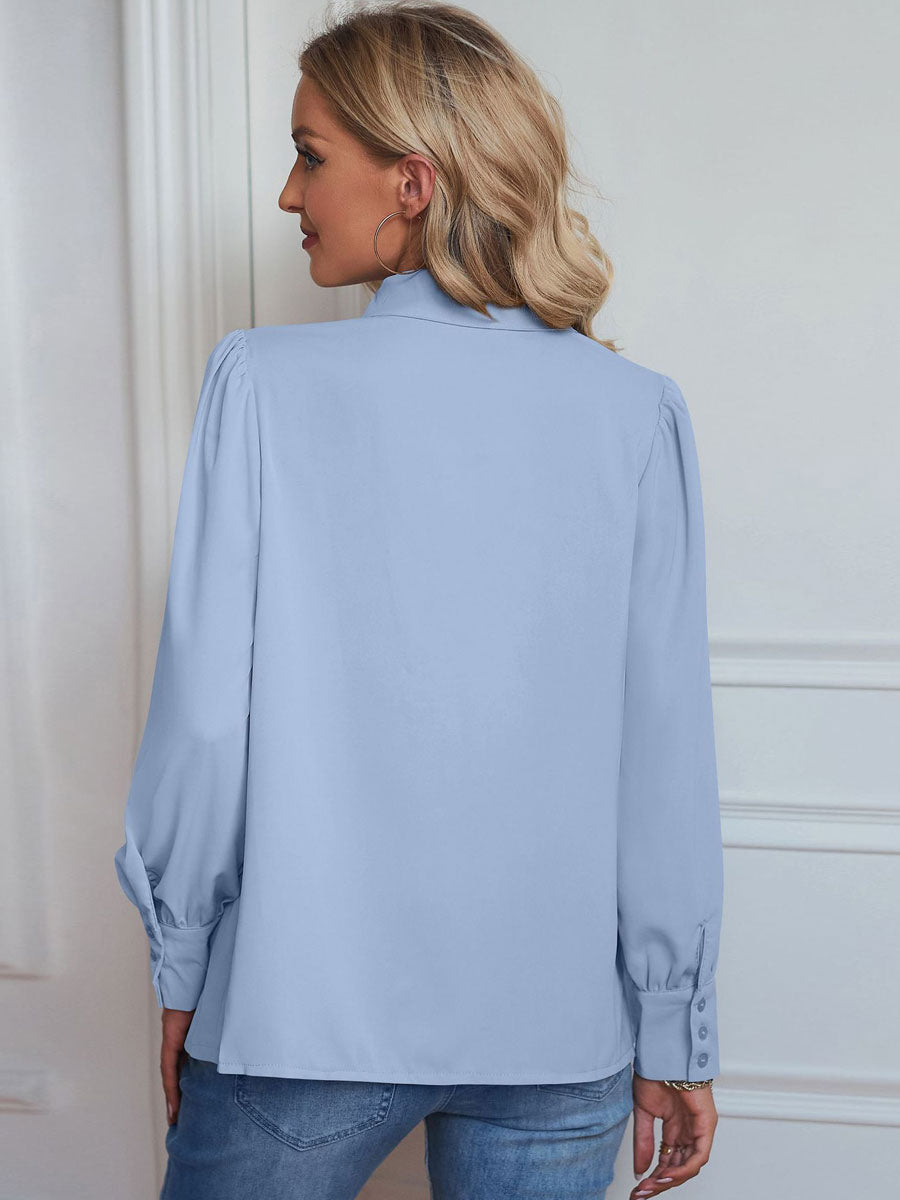V-Neck Blouse with Long Sleeves in White – photo 5