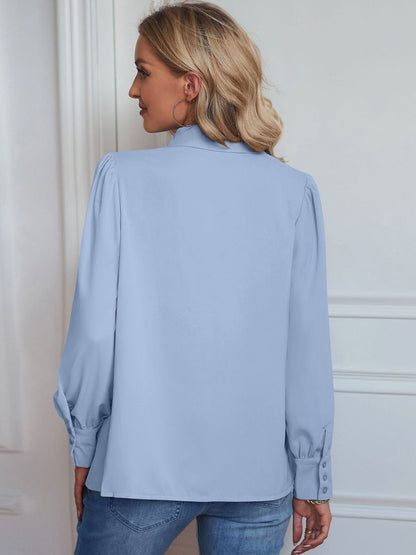 V-Neck Blouse with Long Sleeves in White – photo 5