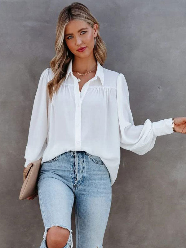V-Neck Blouse with Long Sleeves in White – photo 3