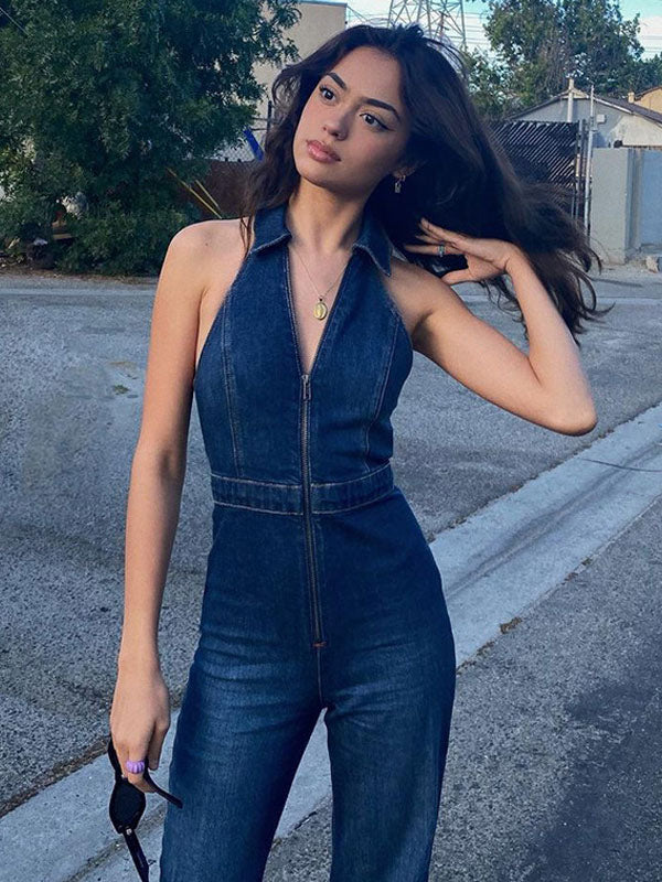 Zip-Up Sleeveless Jumpsuit in Blue – photo 3