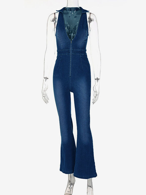 Zip-Up Sleeveless Jumpsuit in Blue – photo 4