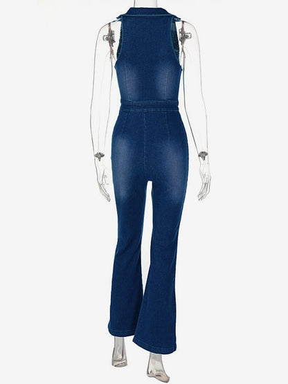 Zip-Up Sleeveless Jumpsuit in Blue – photo 5