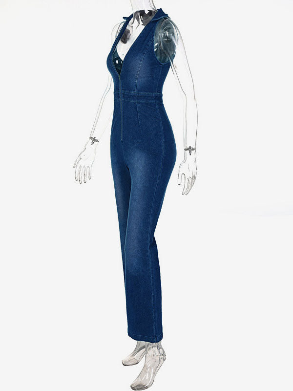 Zip-Up Sleeveless Jumpsuit in Blue – photo 6