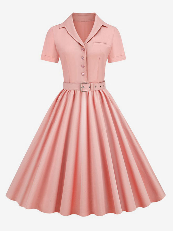 V-Neck Dress with Buttons in Pink – photo 5