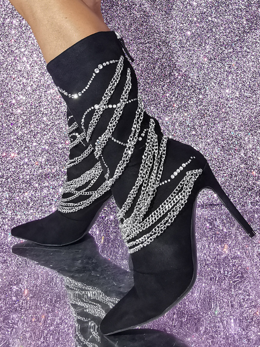 Pointed-Toe Stiletto Mid-Calf Boots in Black – photo 1