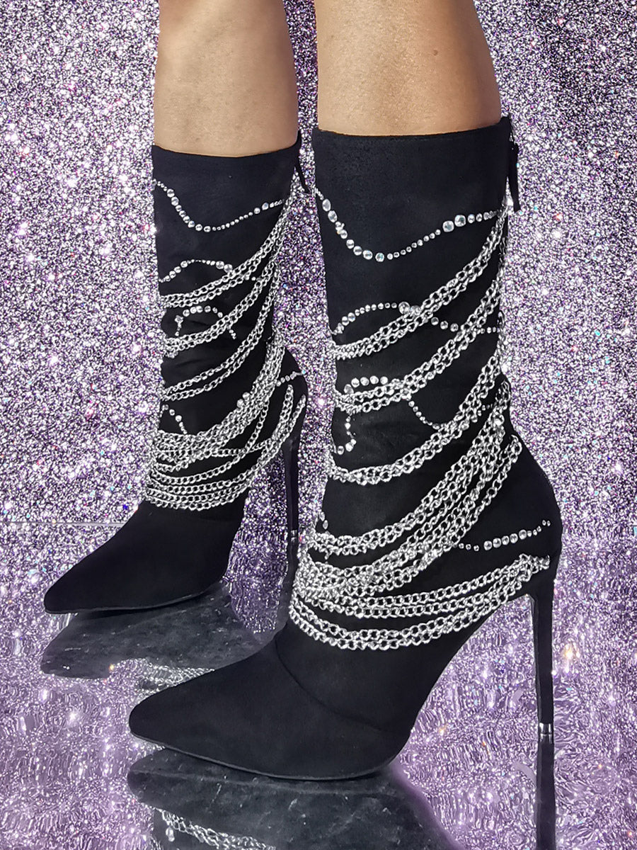 Pointed-Toe Stiletto Mid-Calf Boots in Black – photo 4
