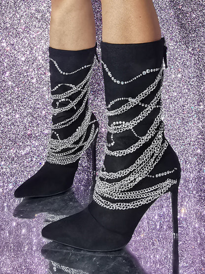 Pointed-Toe Stiletto Mid-Calf Boots in Black – photo 4