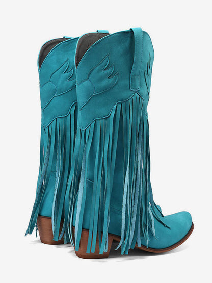 Pointed-Toe Block-Heel Mid-Calf Boots in Pink – photo 12