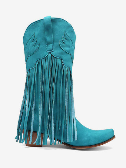 Pointed-Toe Block-Heel Mid-Calf Boots in Pink – photo 11