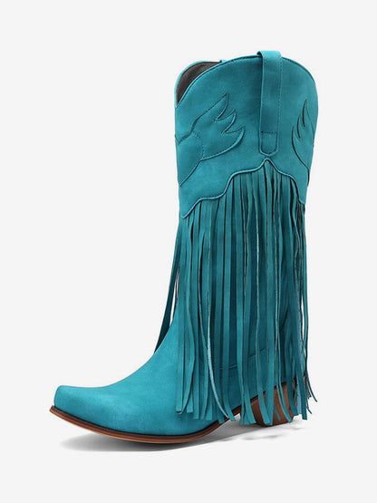 Pointed-Toe Block-Heel Mid-Calf Boots in Pink – photo 10