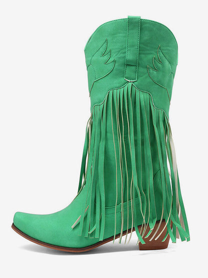 Pointed-Toe Block-Heel Mid-Calf Boots in Pink – photo 9