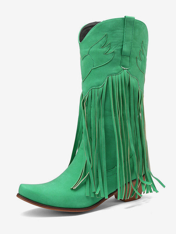 Pointed-Toe Block-Heel Mid-Calf Boots in Pink – photo 7