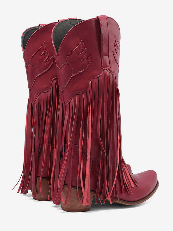 Pointed-Toe Block-Heel Mid-Calf Boots in Pink – photo 6