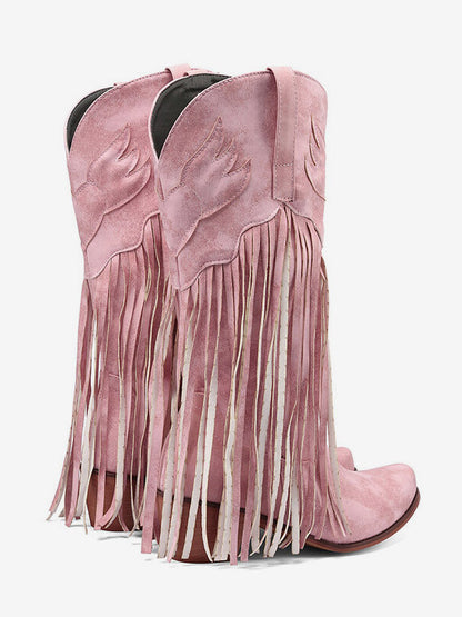 Pointed-Toe Block-Heel Mid-Calf Boots in Pink – photo 3