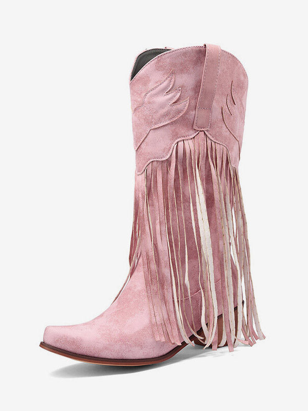 Pointed-Toe Block-Heel Mid-Calf Boots in Pink – photo 2