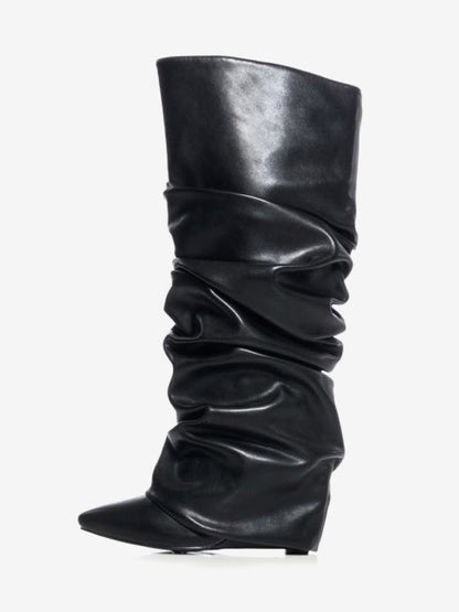 Pointed-Toe Wedge Knee-High Boots in Red – photo 7