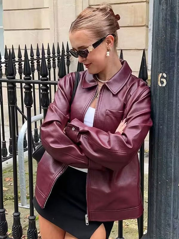 Zip-Up Jacket with Long Sleeves in Burgundy – photo 1