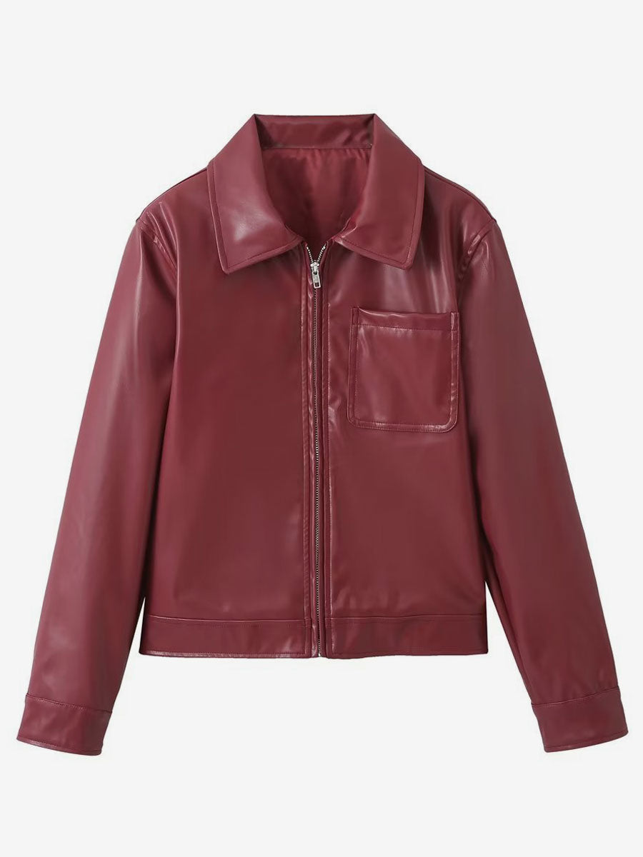 Zip-Up Jacket with Long Sleeves in Burgundy – photo 5