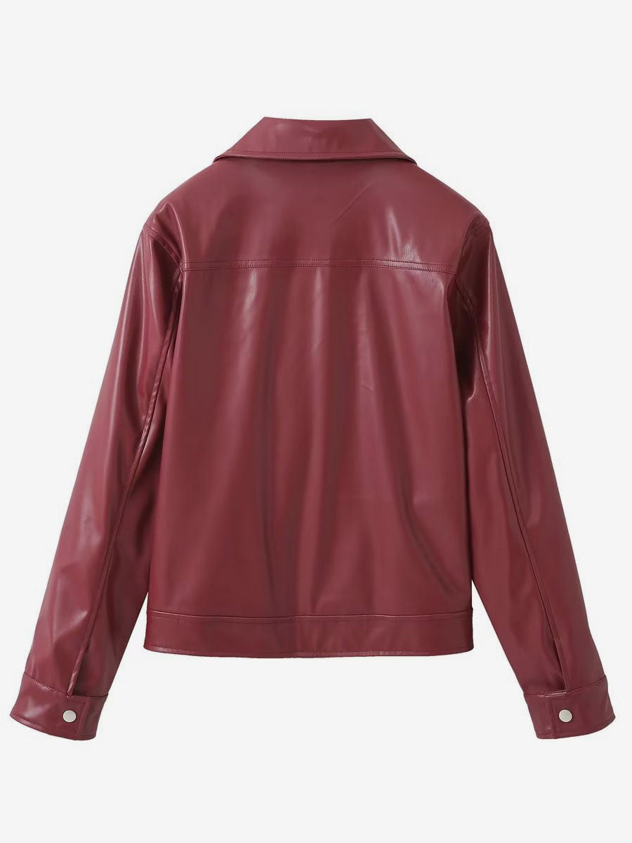 Zip-Up Jacket with Long Sleeves in Burgundy – photo 6