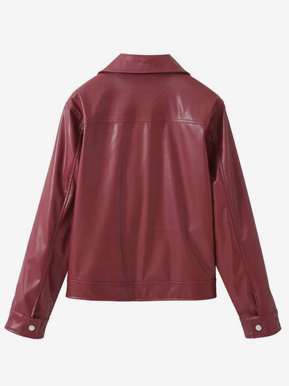 Zip-Up Jacket with Long Sleeves in Burgundy – photo 6