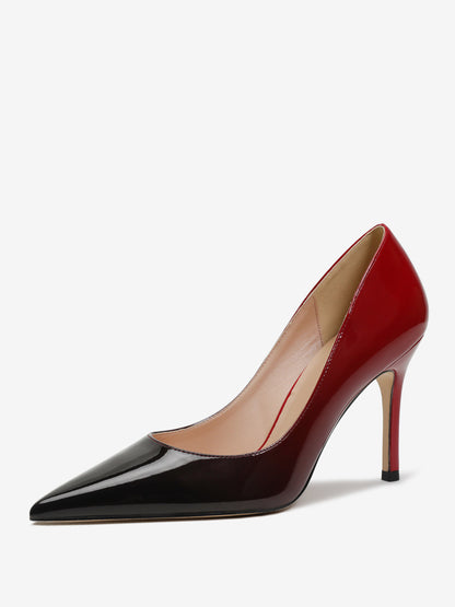 Pointed-Toe Stiletto Court Shoes in Black+Red – photo 1