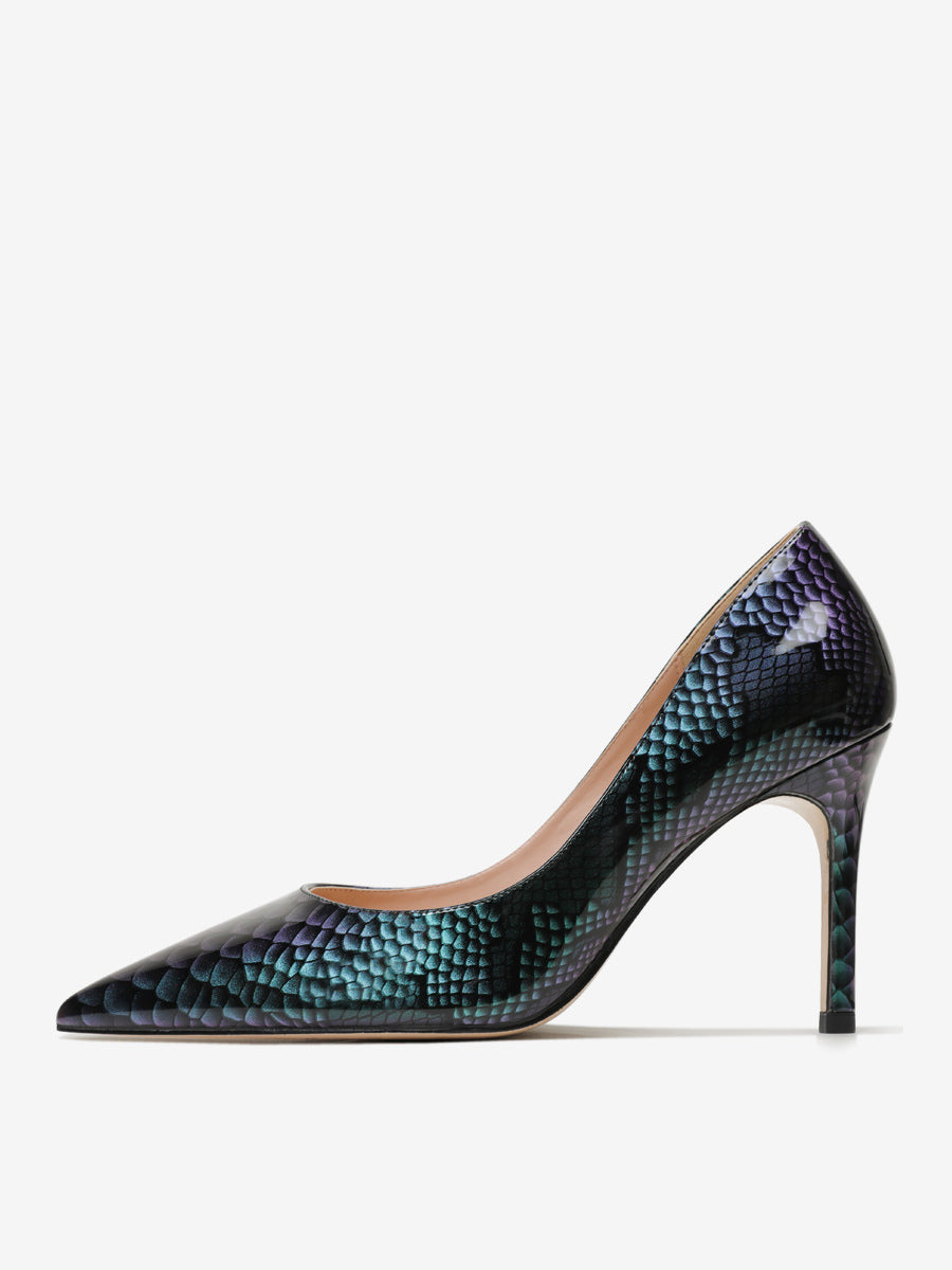 Pointed-Toe Stiletto Court Shoes in Black+Red – photo 9