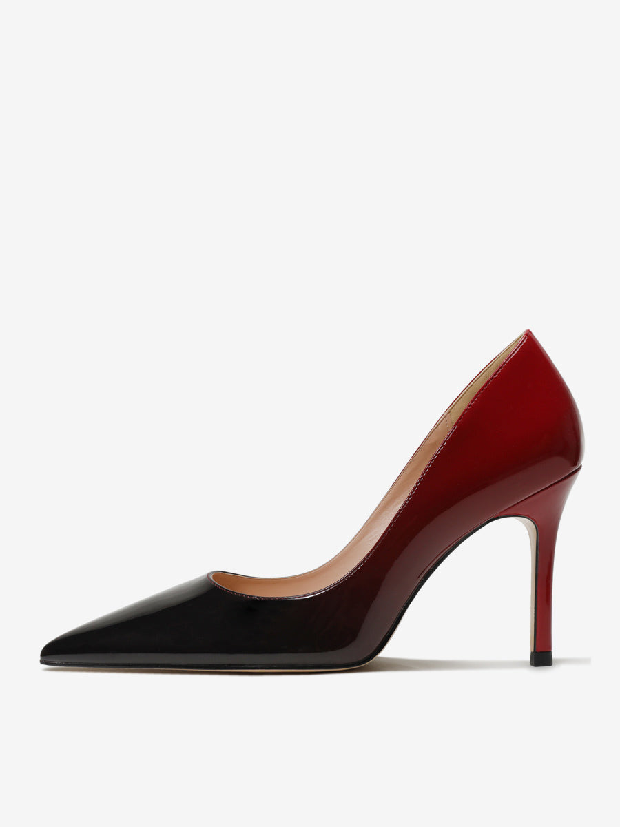Pointed-Toe Stiletto Court Shoes in Black+Red – photo 2