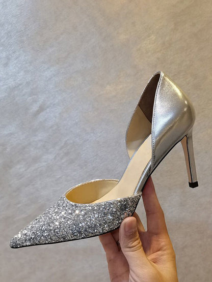 Pointed-Toe Sequin Heels in Nude – photo 4