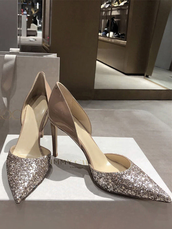 Pointed-Toe Sequin Heels in Nude – photo 5