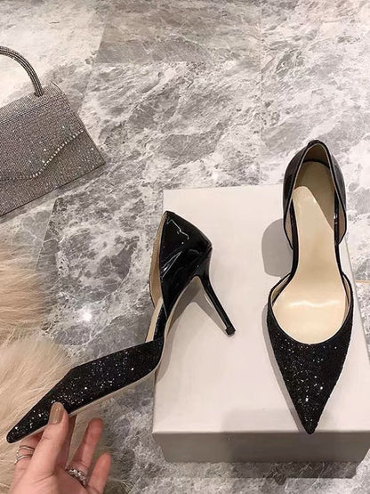 Pointed-Toe Sequin Heels in Nude – photo 6