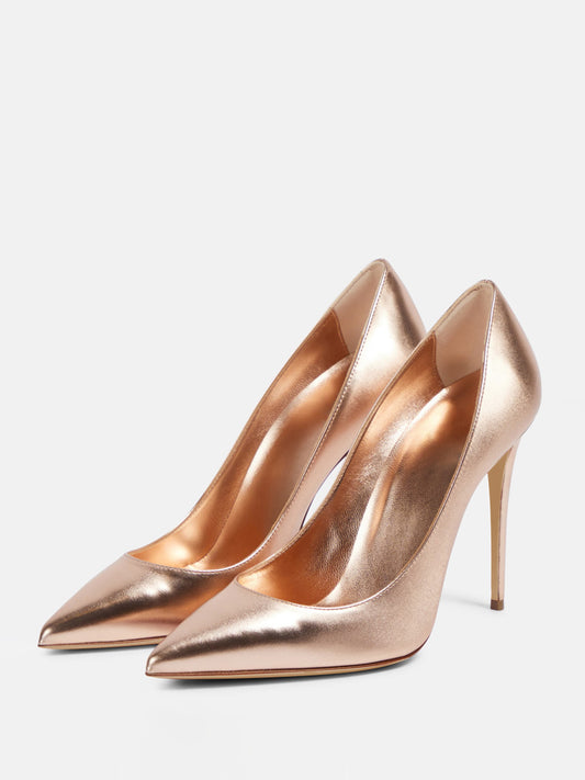 Pointed-Toe Metallic Heels in Champagne – photo 1