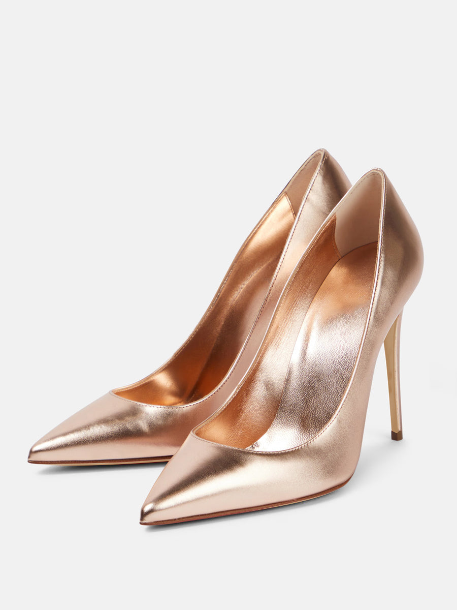 Pointed-Toe Metallic Heels in Champagne – photo 2