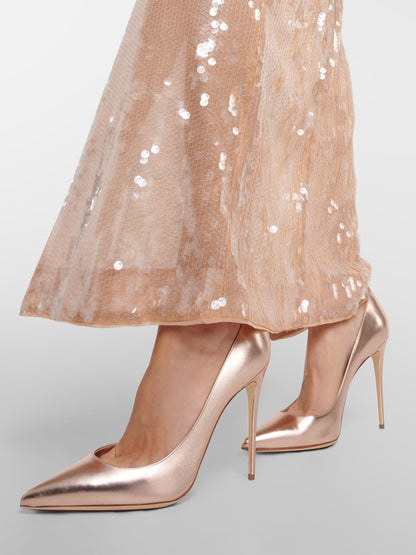 Pointed-Toe Metallic Heels in Champagne – photo 5