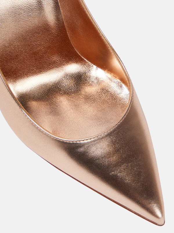 Pointed-Toe Metallic Heels in Champagne – photo 4