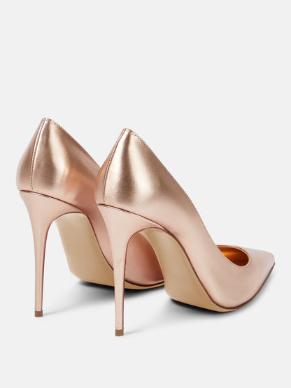 Pointed-Toe Metallic Heels in Champagne – photo 3