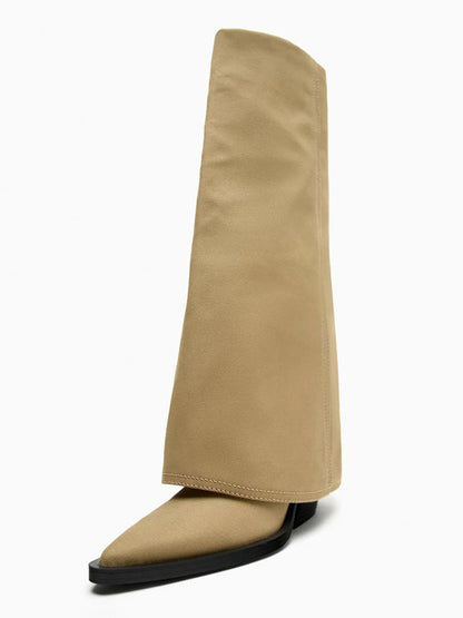 Pointed-Toe Block-Heel Mid-Calf Boots in Ivory – photo 3