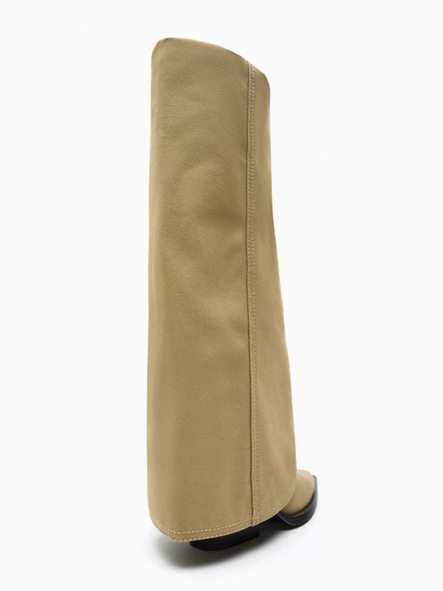 Pointed-Toe Block-Heel Mid-Calf Boots in Ivory – photo 4