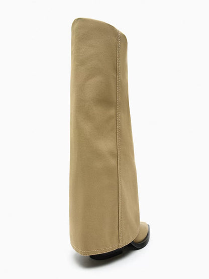 Pointed-Toe Block-Heel Mid-Calf Boots in Ivory – photo 4