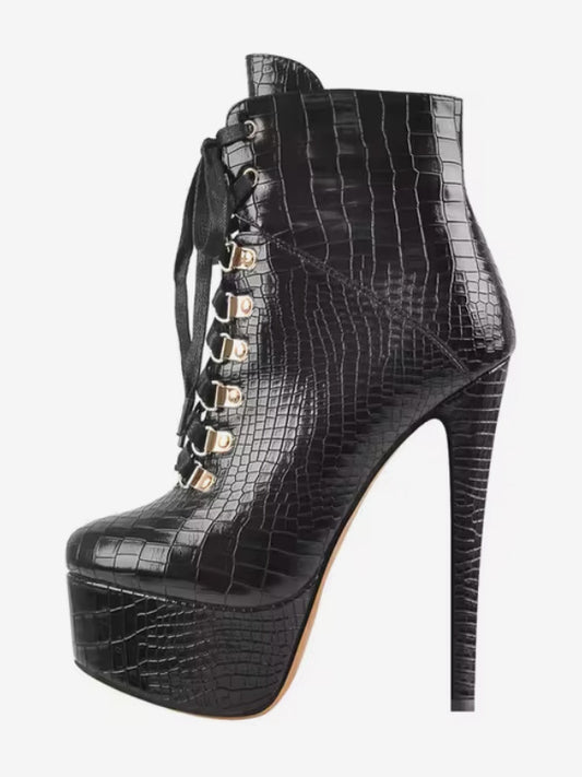 Round-Toe Ankle Boots with Lace Trim in Black – photo 1