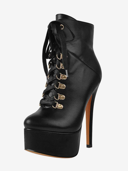 Round-Toe Ankle Boots with Lace Trim in Black – photo 2