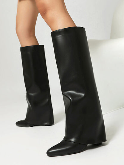 Pointed-Toe Block-Heel Knee-High Boots in Pink – photo 4